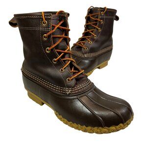 LL Bean Womens Dark Brown 8” Flannel-Lined Duck Boots sz 9M VGUC